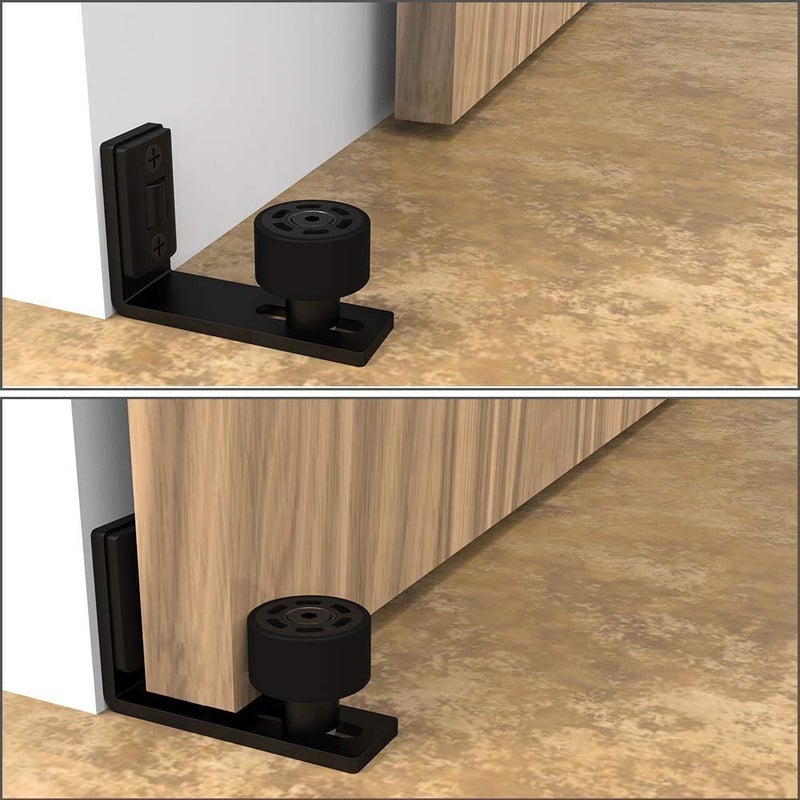 CCJH Sliding Barn Door Floor Guide Adjustable Wall Mounted Bottom Double Rollers Guide Black 1pcs - Image 2
